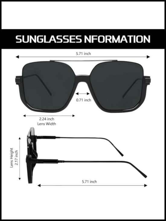 Retro Oversized Aviator Sunglasses Square Double Bridge Pilot 70s Trendy Shades